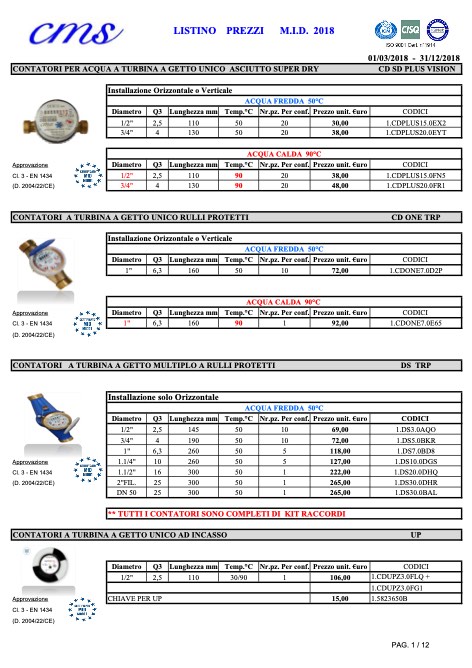 CMS - Listino prezzi 2018