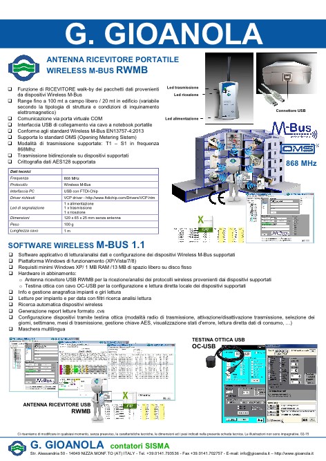 Gioanola - Catalogo Antenna ricevitore portatile wireless M-BUS RWMB