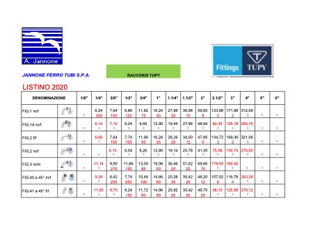 Jannone Ferro Tubi - Listino prezzi Raccordi Tupy