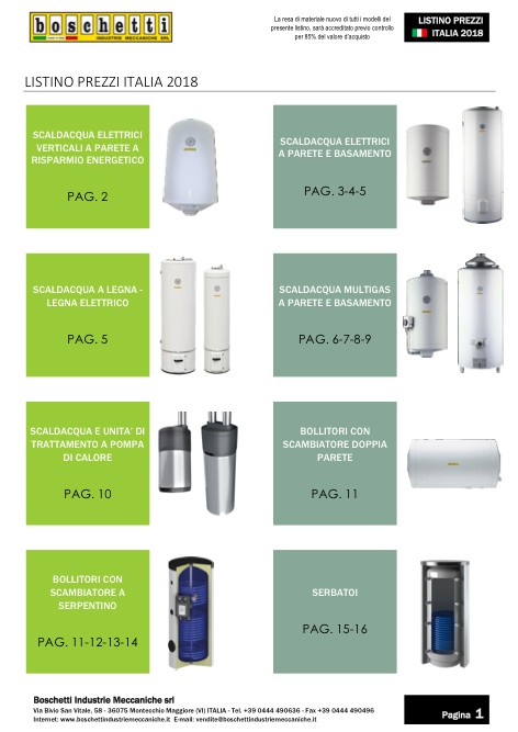 Boschetti Industrie Meccaniche - Listino prezzi 2018